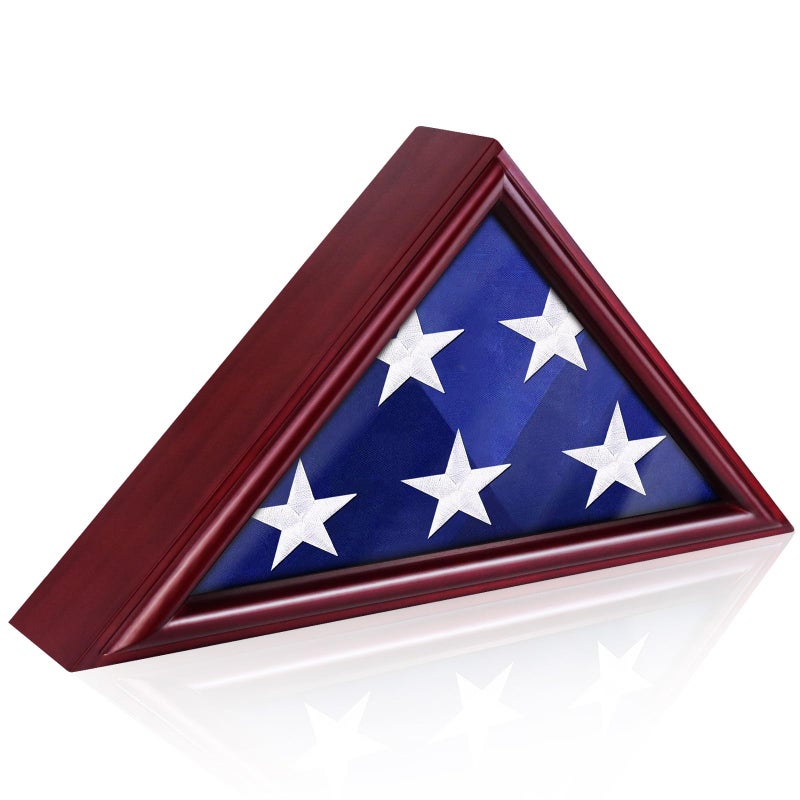 ASmileIndeep Flag Display Case for Small Flag, 3' x 5' American Flag Shadow Box with HD Tempered Glass and Wall Mount (Not for Burial Flag), Triangle Flag Holder Frame for Folded Flag - Mahogany - Image 1
